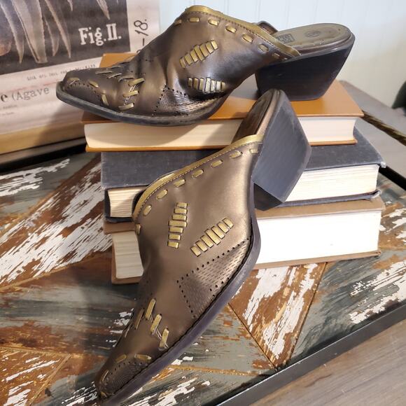 Faded Glory Heeled Mule Booties Bronze Metallic Cowgirl Western Vintage - Picture 7 of 11